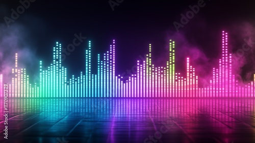 Abstract background with equalizer effect. Dynamic neon equalizer effect with music waves, glowing in vibrant neon colors. The equalizer waves pulse and shift in rhythm. generative AI