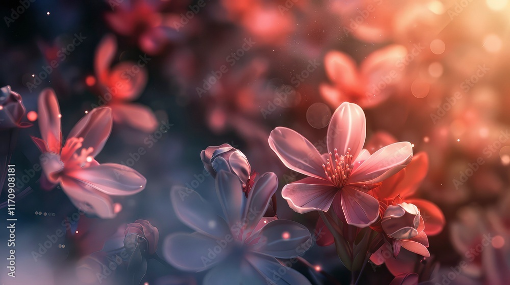 Fototapeta premium Beautiful pink flowers on a dark background. Floral background.