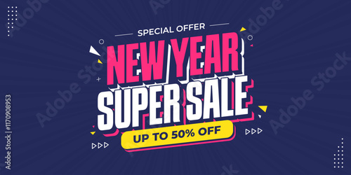 New year super sale banner with discount offer. Special offer promotion banner template. Flash sale special offer banner for social media post or website banner