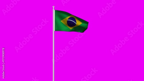 Brazil flag seamless waving animation. Brazil flag with fabric structure in the wind. Chroma key.