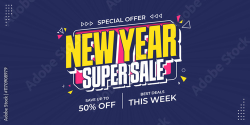 New year super sale banner with discount offer. Special offer promotion banner template. Flash sale special offer banner for social media post or website banner