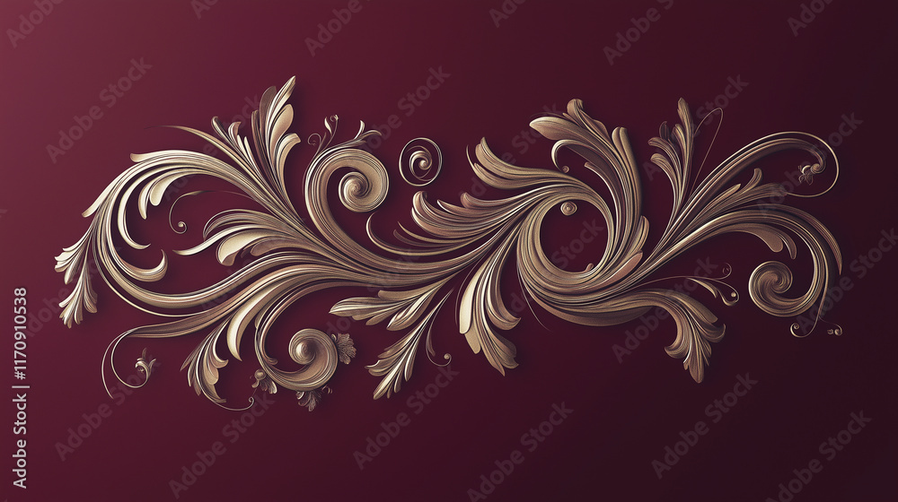 Intricate silver floral scroll design on a burgundy background, combining elegance and artistic beauty Intricate silver floral scroll design on a burgundy background, combining elegance and artistic beauty