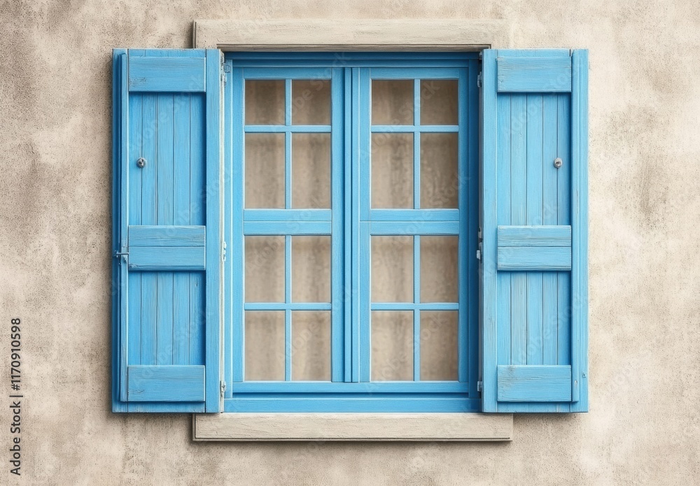 A blue window with wooden shutters A blue window with wooden shutters