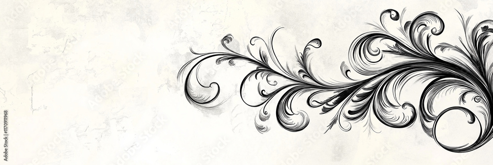 Elegant black swirl design with intricate floral patterns and flowing lines on a light textured background, perfect for decorative themes Elegant black swirl design with intricate floral patterns and flowing lines on a light textured background, perfect for decorative themes