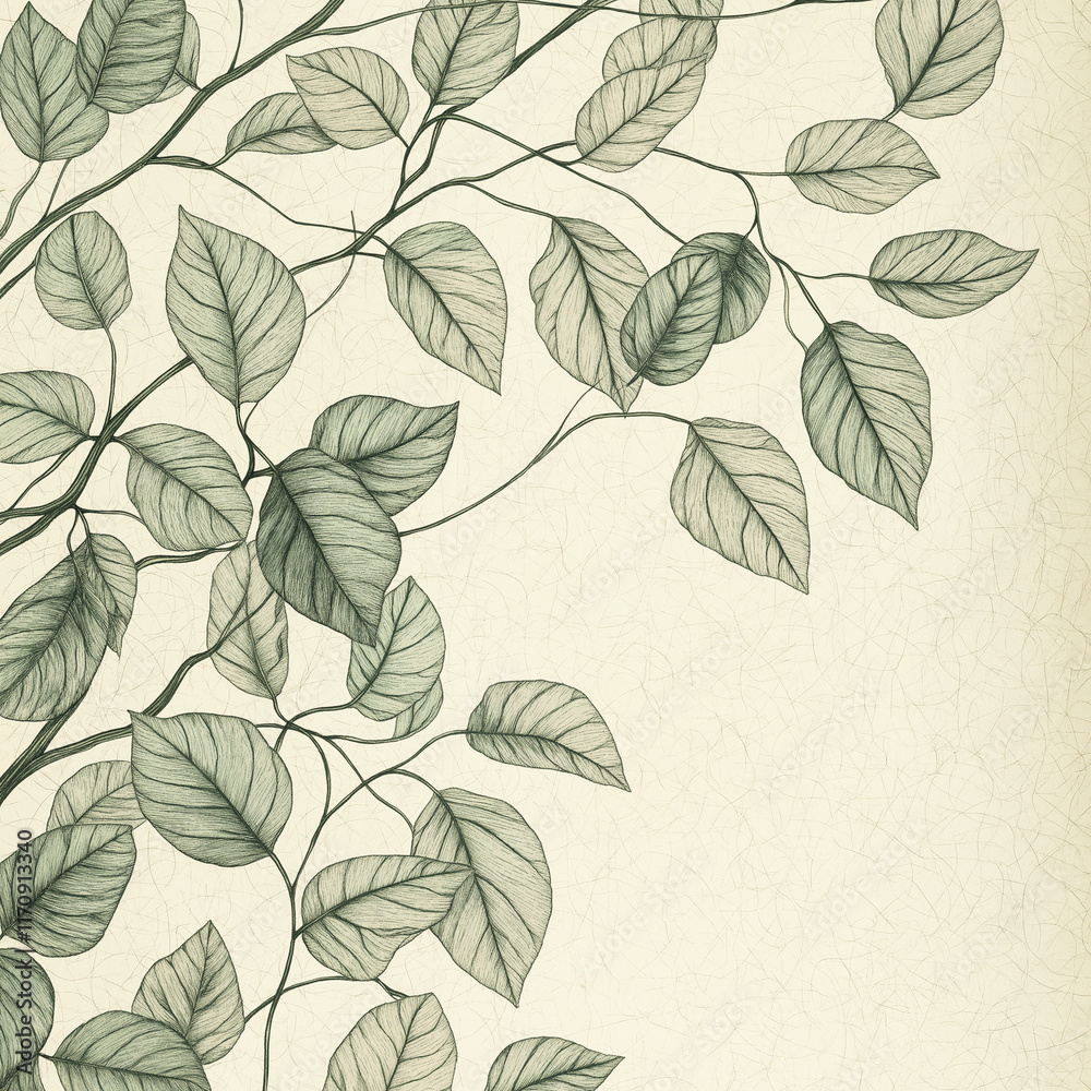 Elegant green foliage pattern on a light beige background for nature-inspired projects Elegant green foliage pattern on a light beige background for nature-inspired projects