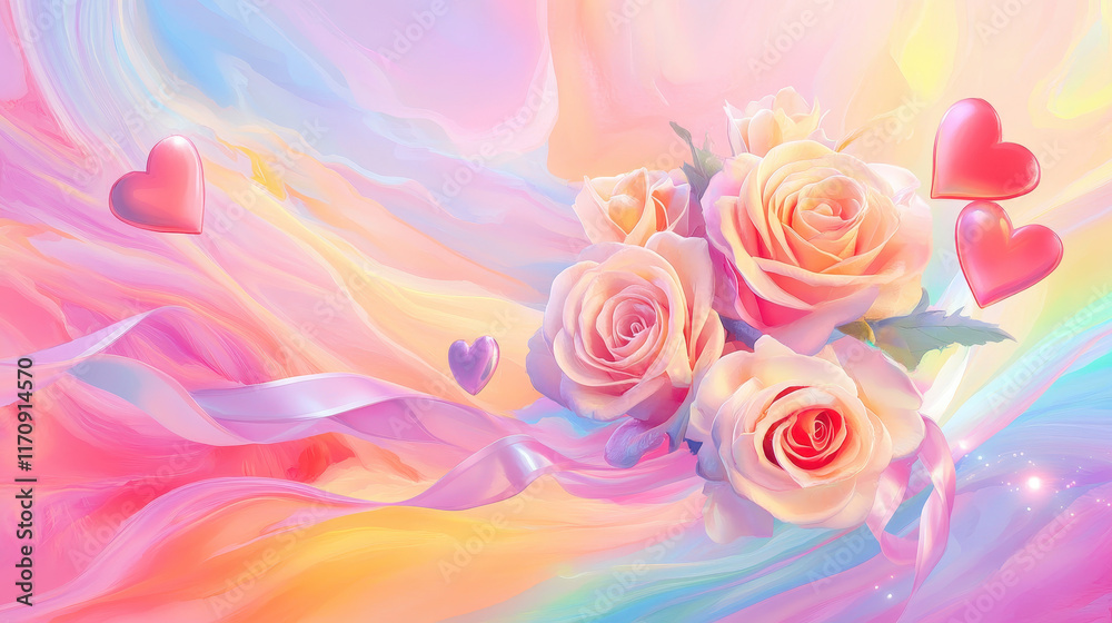 Pastel Dreams: A Bouquet of Peach Roses and Hearts Pastel Dreams: A Bouquet of Peach Roses and Hearts