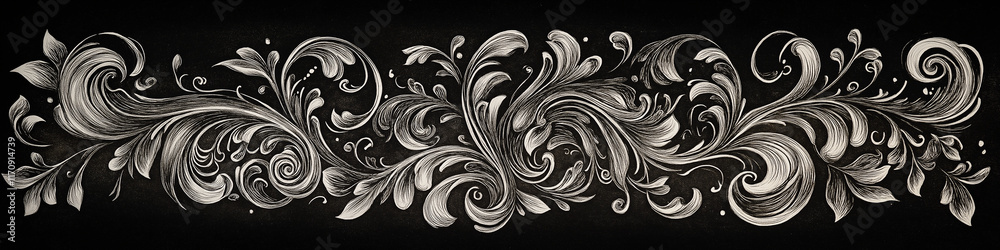 Detailed floral scroll motif with symmetrical swirls Detailed floral scroll motif with symmetrical swirls