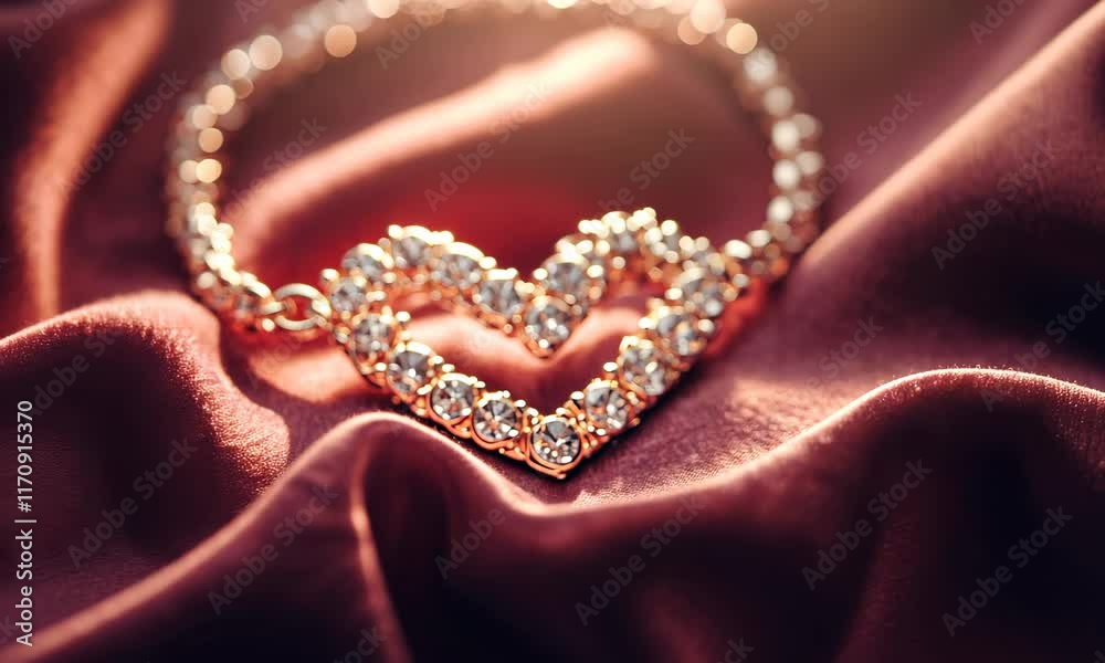 Close-up of a heart-shaped charm bracelet, sparkling against a mocha-toned velvet backdrop. Close-up of a heart-shaped charm bracelet, sparkling against a mocha-toned velvet backdrop.