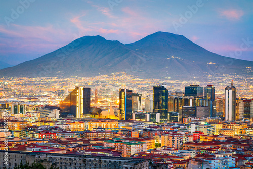 Naples, Italy with the financial district skyline under Mt. Vesuvius photo