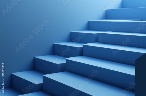 Abstract blue stairs ascending in a minimalist room.