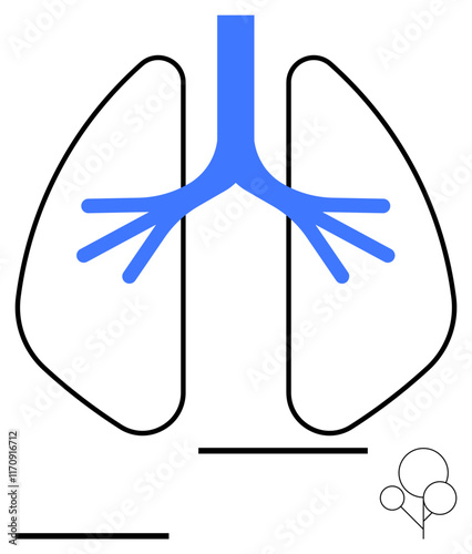Minimalistic lungs with blue bronchial tree and abstract structural lines. Ideal for respiratory health, science, medicine, anatomy, breathing, wellness, education. Abstract line flat metaphor
