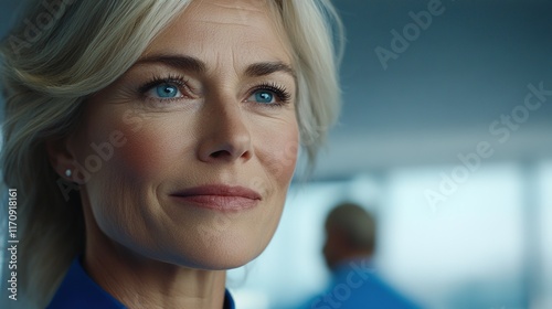Free Download Confident Businesswoman in Modern Office Environment Looking Forward - GFXLoad