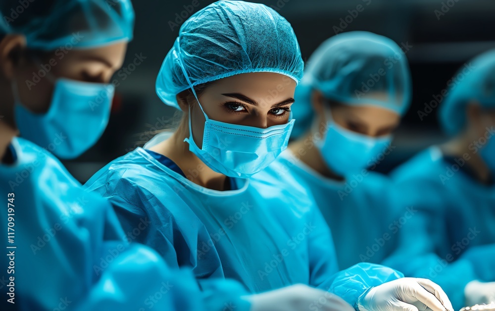 Medical workers in blue suits and masks, working at a factory production line, focused and diligent, closeup details, clean and sterile environment, highquality design Medical workers in blue suits and masks, working at a factory production line, focused and diligent, closeup details, clean and sterile environment, highquality design