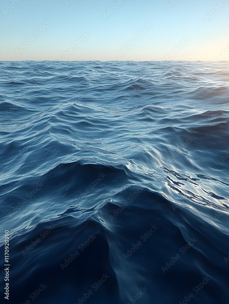 Fototapeta premium Calm ocean surface with gentle waves under a clear blue sky.
