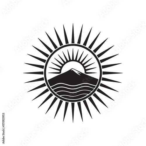  sun silhouette vector line art logo