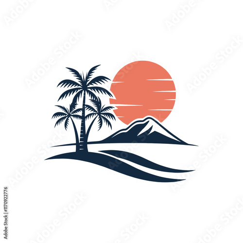  sun silhouette vector line art logo