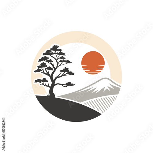  sun silhouette vector line art logo