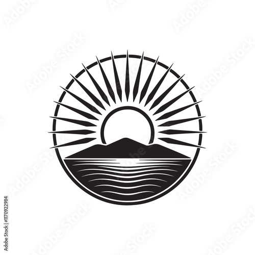  sun silhouette vector line art logo
