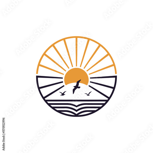  sun silhouette vector line art logo