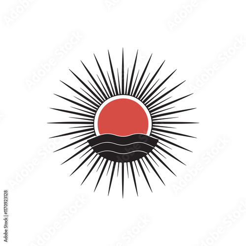  sun silhouette vector line art logo