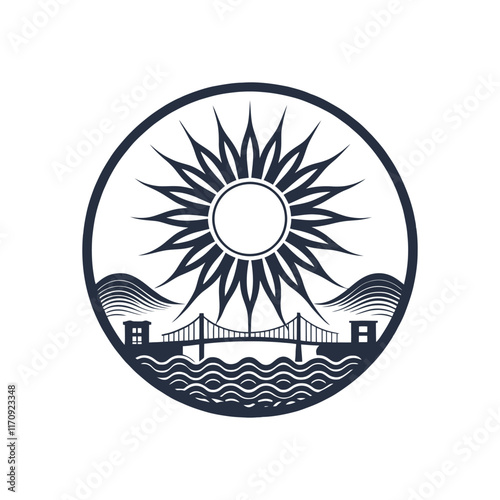  sun silhouette vector line art logo