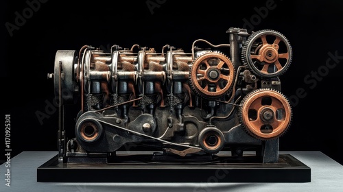 A vintage industrial engine with exposed gears, pistons, and cogs, representing the enduring power of old-world machinery and engineering.