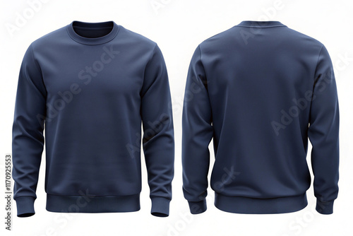 long sleeve t shirt mockup. navy sweatshirt template, Blank long sleeve shirt mock up template, front and back view, isolated on white background