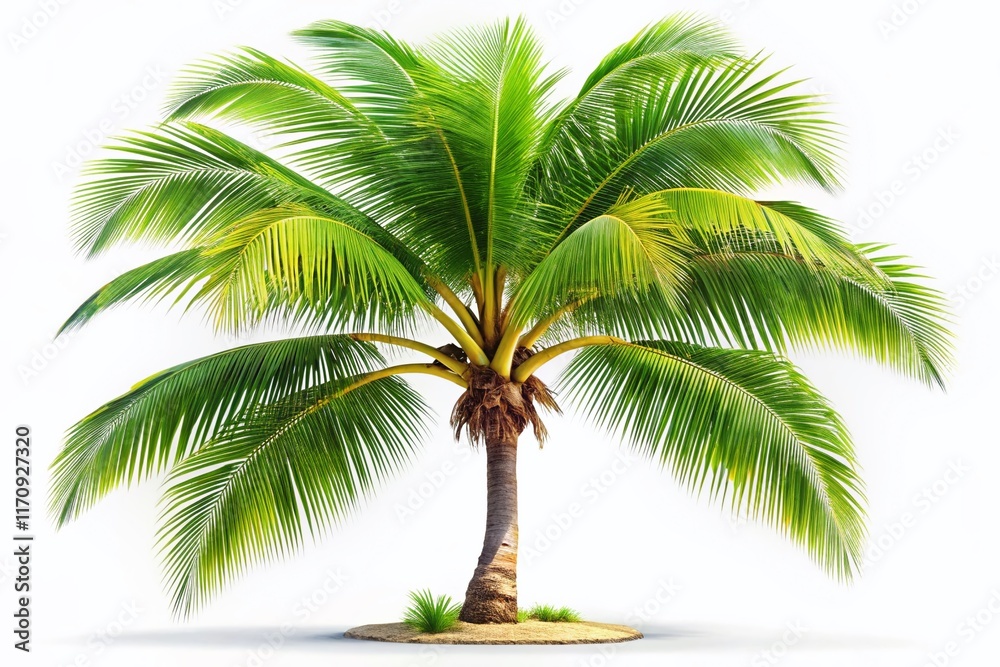 Fototapeta premium Isolated Coconut Palm Tree - Single Tropical Tree on White Background Stock Photo