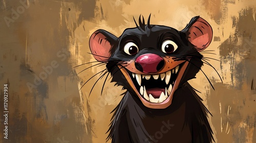 Cartoon Tasmanian Devil with a wide, happy grin, displayed against a textured background. photo