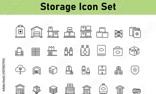 Storage icon including warehouse, box, pallet, warehousing, garage, stockroom isolated on white background vector art