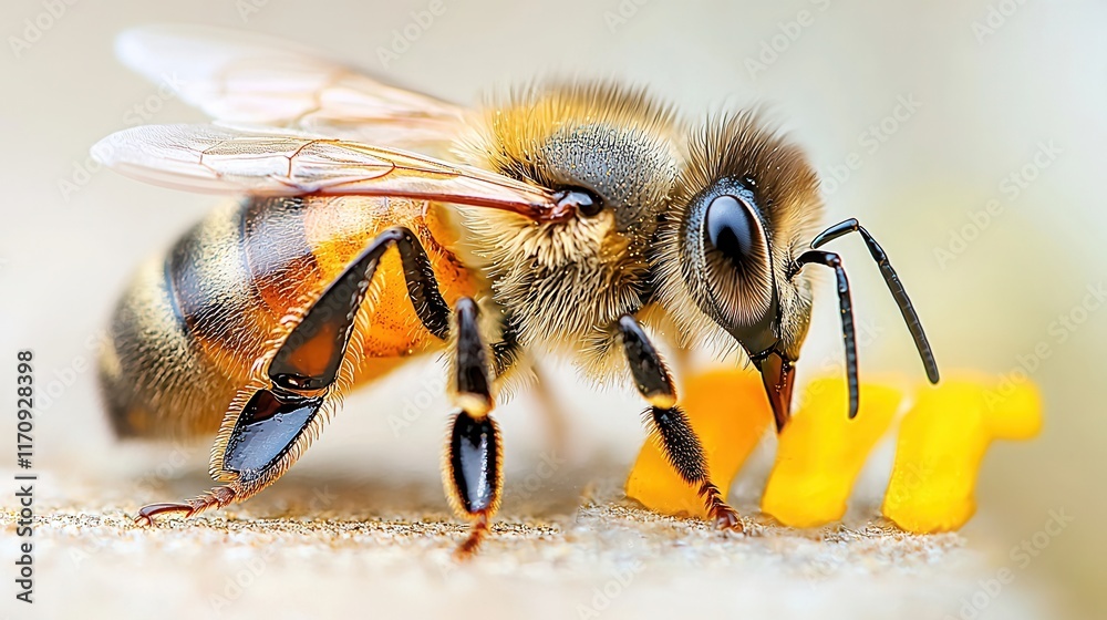 Naklejka premium A close up of a bee on a piece of wood