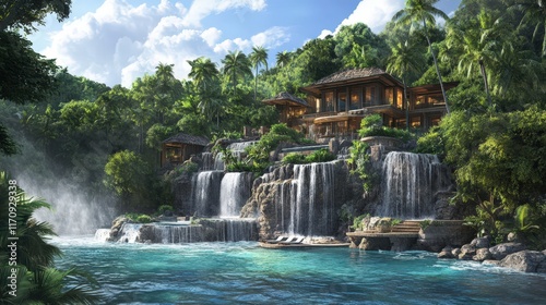 Luxurious Tropical House Waterfall Paradise
