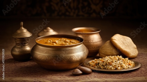 Traditional indian cuisine authentic kitchen setting food photography warm ambiance close-up culinary artistry photo