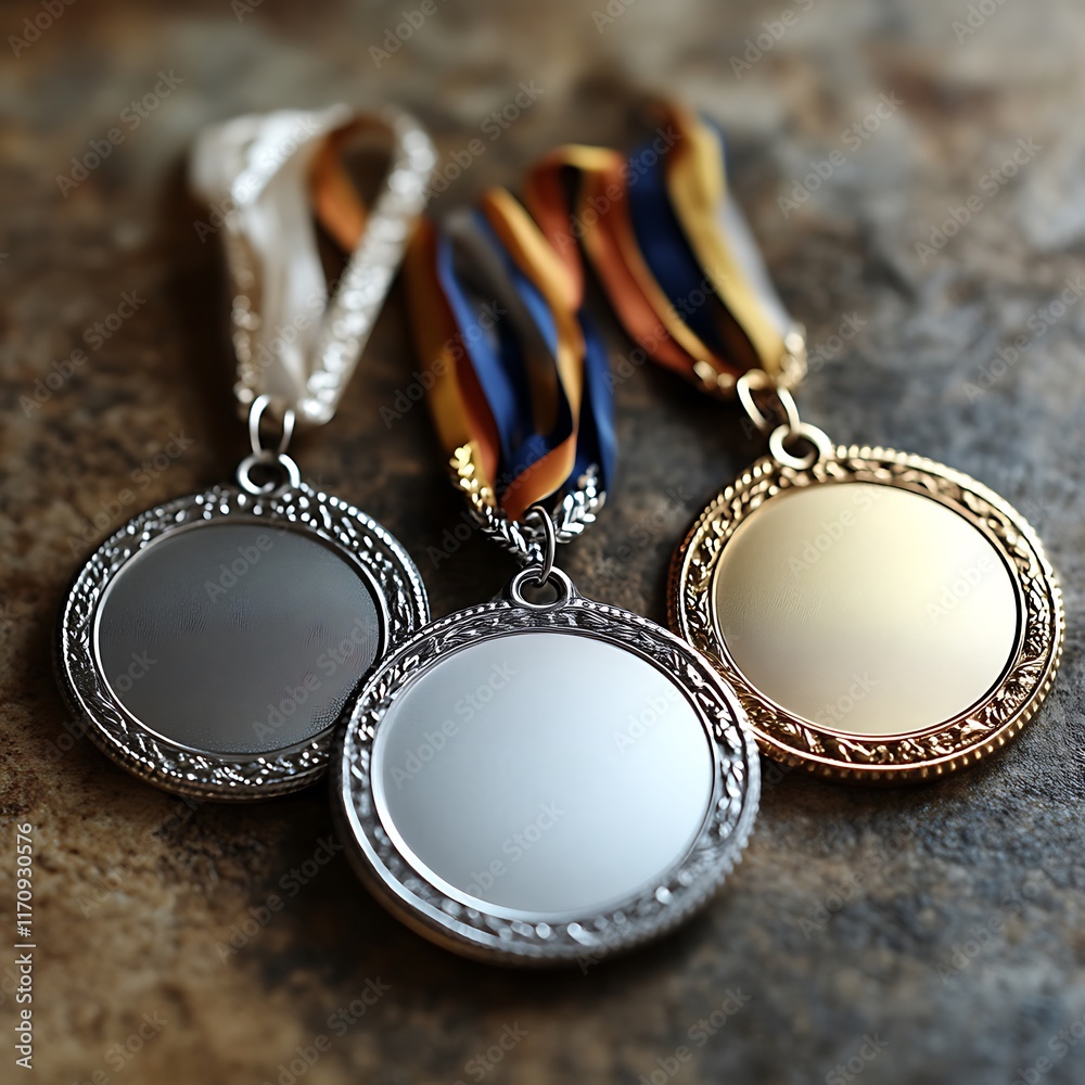 Three Blank Medals Representing First Second And Third Place
