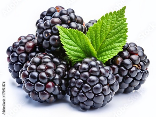 Juicy Ripe Blackberries Isolated on White Background - Perfect for Food Photography