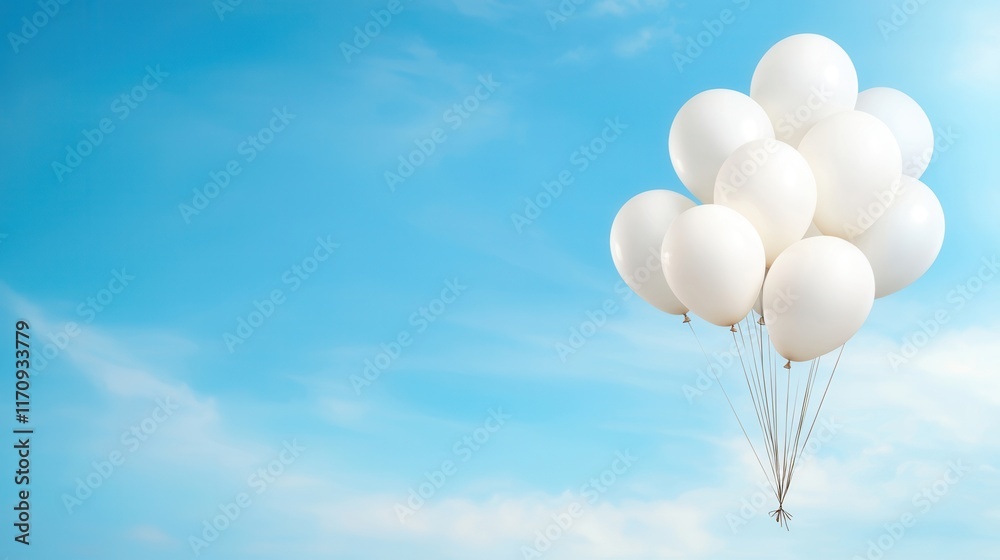 Obraz premium A bunch of white balloons floating in the sky