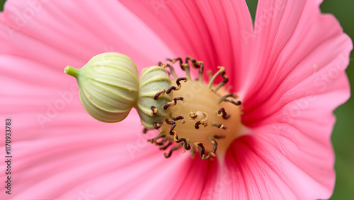 Dehiscing capsule of Papaver somniferum in development on flower photo