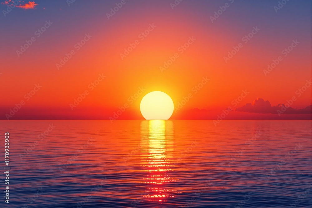 Sunset over serene ocean, bright sun reflecting on water, vibrant orange and red sky, peaceful atmosphere, nature concept. Ai generative Sunset over serene ocean, bright sun reflecting on water, vibrant orange and red sky, peaceful atmosphere, nature concept. Ai generative