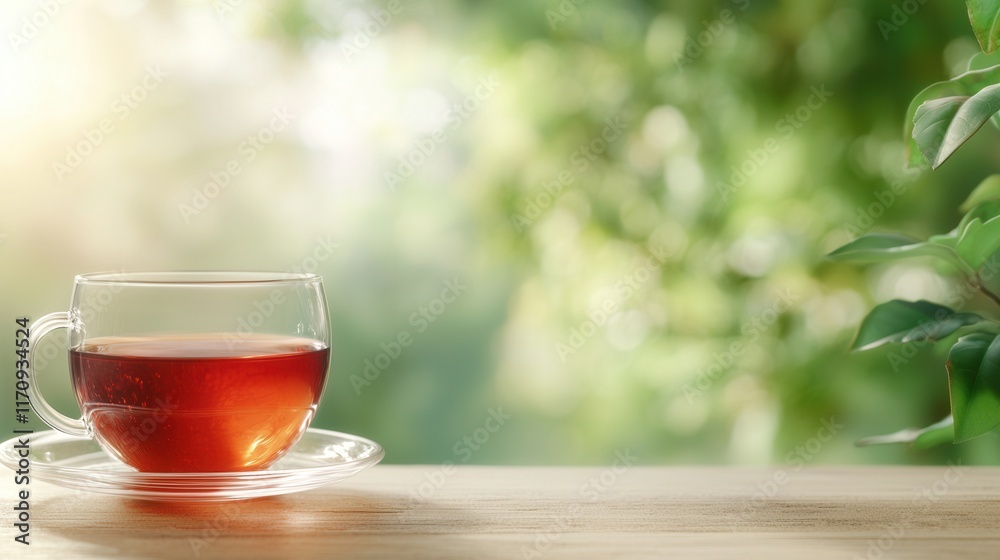A cup of tea sitting on top of a wooden table A cup of tea sitting on top of a wooden table
