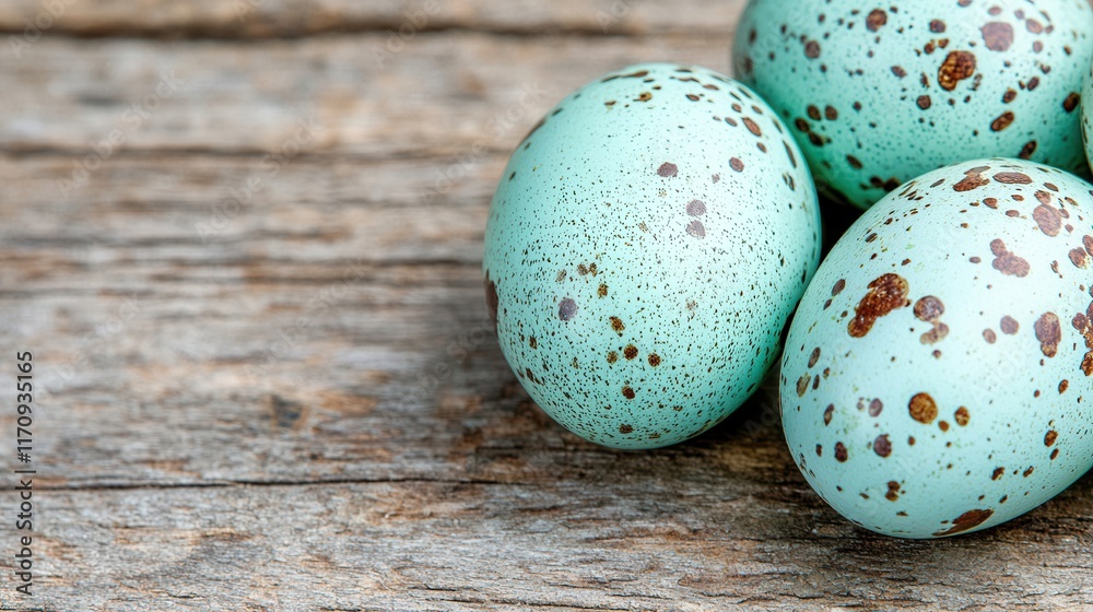 Obraz premium A group of blue eggs sitting on top of a wooden table