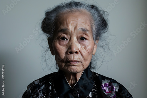 portrait photography, korean grandmother on a white background photo