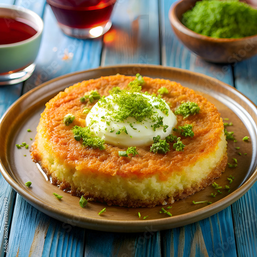 Wallpaper Mural A Delicious Cake Topped with Cream and Pistachios. Torontodigital.ca