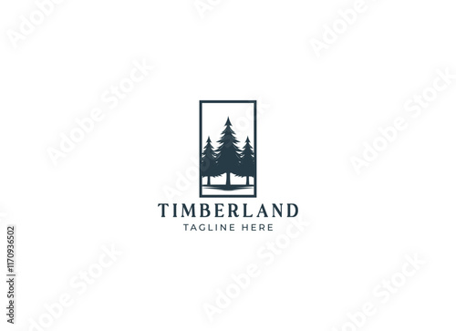 Silhouette of three pines tree similar with evergreen fir conifer spruce cedar larch cypress tree. Forest Landscape classic vintage logo design