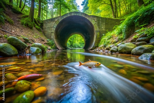 Obstructed Fish Migration: Undersized Culverts Hindering River Life in Forest photo