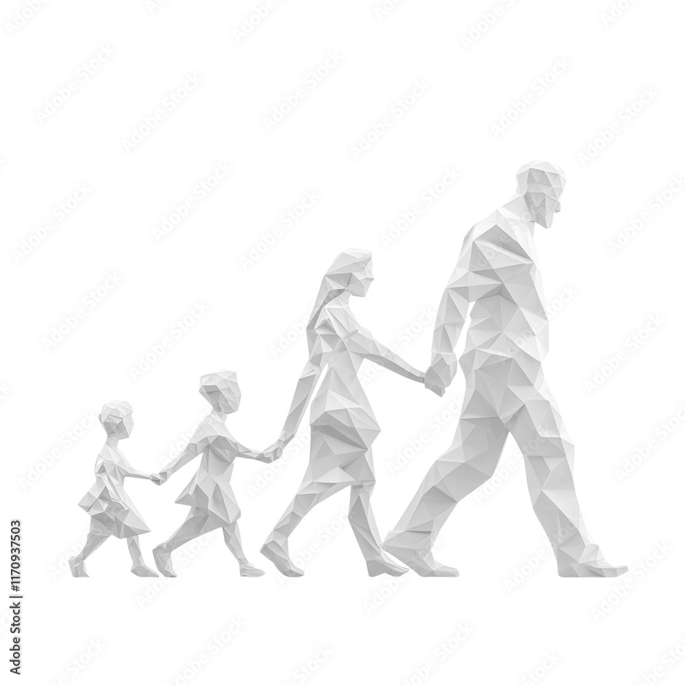 The image features a stylized, origami-like representation of a family walking hand in hand, showcasing figures of varying heights. The image features a stylized, origami-like representation of a family walking hand in hand, showcasing figures of varying heights.