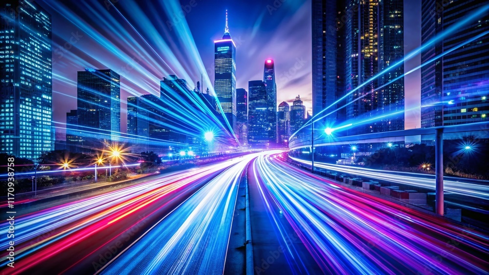 Naklejka premium Long Exposure City Lights Blurred Motion Night Photography