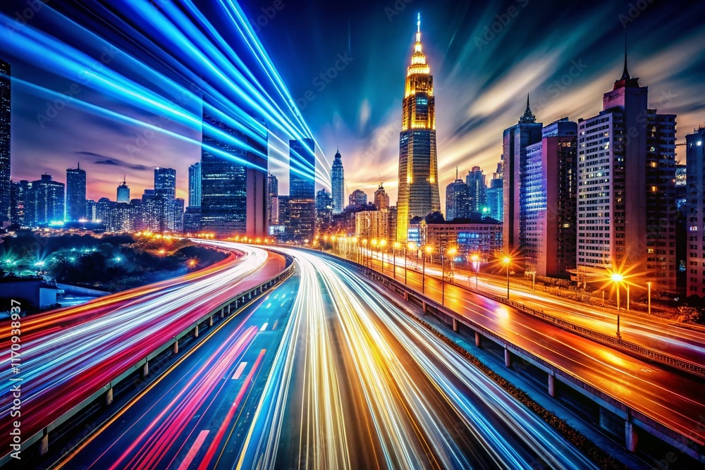 Obraz premium Long Exposure City Lightscape - Urban Night Photography for Apparel Design