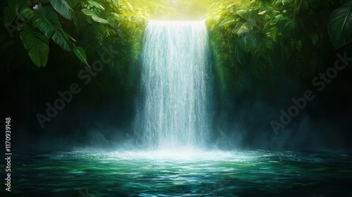 A waterfall in the middle of a lush green forest