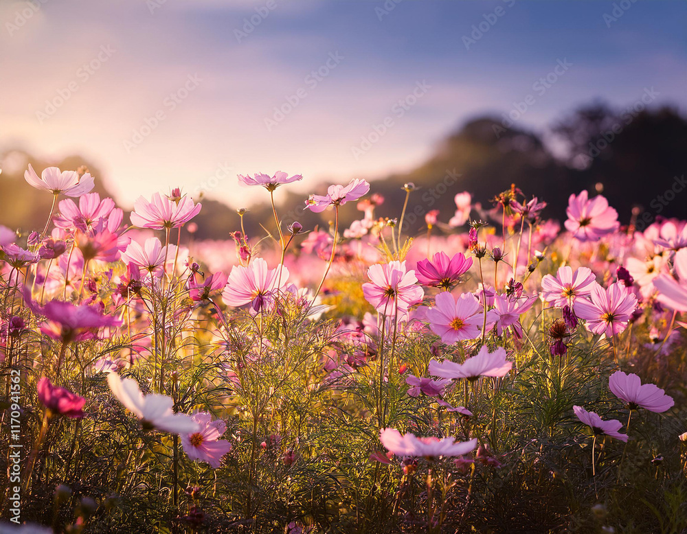 Obraz premium Beautiful cosmos flowers in garden.