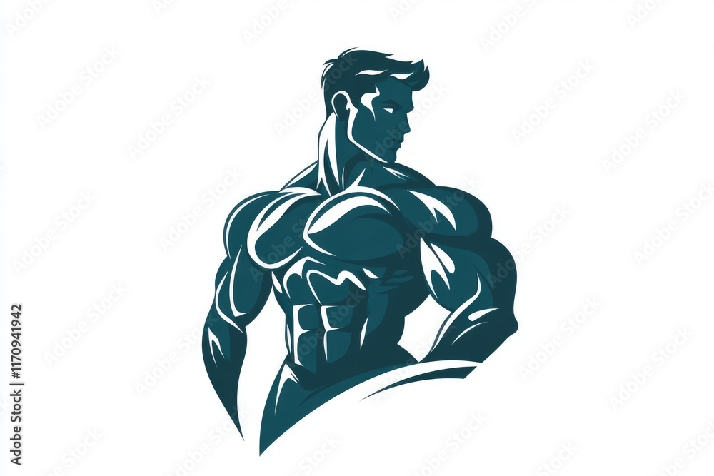 Fototapeta premium A dynamic silhouette of a muscular man exudes power and athleticism through strong contours and curves. The design emphasizes the physique and strength, suggesting an active lifestyle